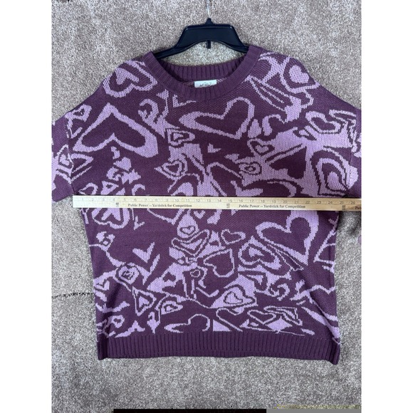 Just Polly Juniors' Crewneck Hearts Sweater Plum/Mauve Size XL - Picture 6 of 7